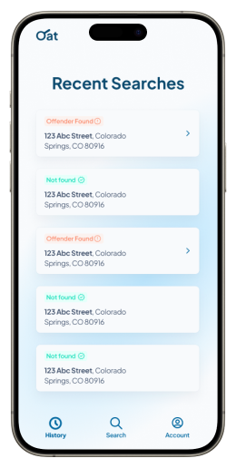 Screenshot of searc history feature of mobile app